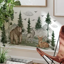 Cartoon Forest Animal Wall Stickers, Papel de Parede Criativo, Sala de estar, Quarto, Fundo, Casa, Decorativo, Ms2369, 2pcs