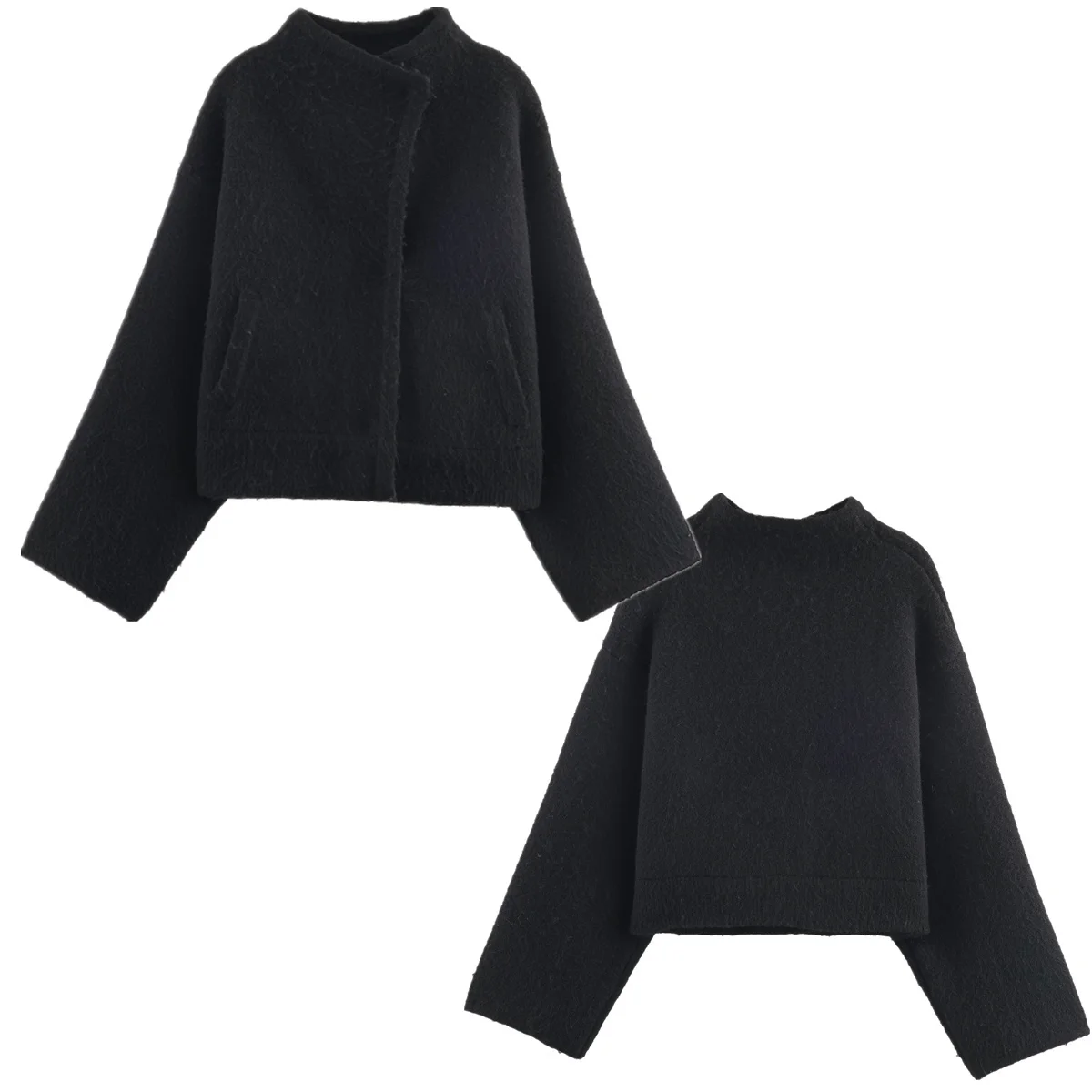 

Maxdutti французская элегантная черная вязаная асимметричная куртка пальто женская куртка минималистичная женская одежда свитера топы