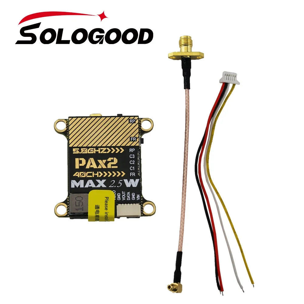 SoloGood 5.8G MAX 2.5W VTX, 40CH, 0-2500mW Switchable, NTSC/PAL, for Long Range FPV Racing Drone High-Powered