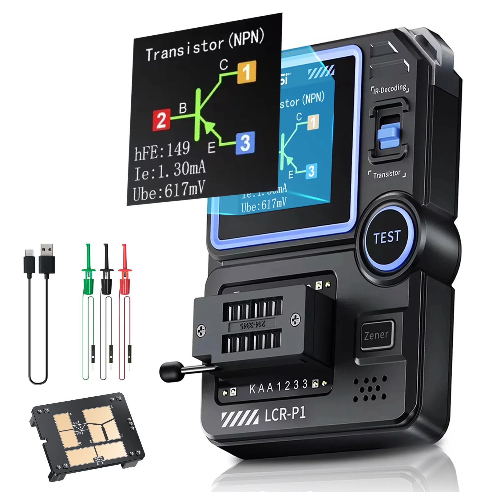 FNIRSI LCR-P1 Transistor Tester Diode Triode Capacitance Resistance Meter LCR ESR Meter NPN PNP MOSFET IR Multifunction Tester