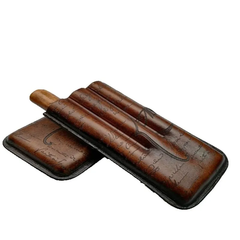 

Portable Durable Leather Case Holder 3 Cigar Case Tube Travel Brown Cigar Cedar Humidor Cigar Accessories