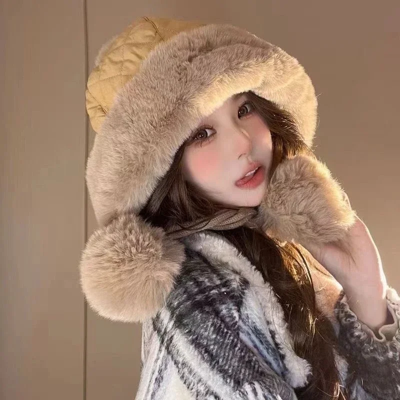 قبعة Lei Feng من القطيفة الدافئة السميكة، قبعة تزلج لطيفة لحماية الأذن - إكسسوار أزياء شتوي مريح