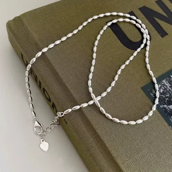 여성용 실버 컬러 쌓인 쌀알 올리브 비즈 체인 목걸이, 절묘한 쇄골 체인, 주얼리 선물