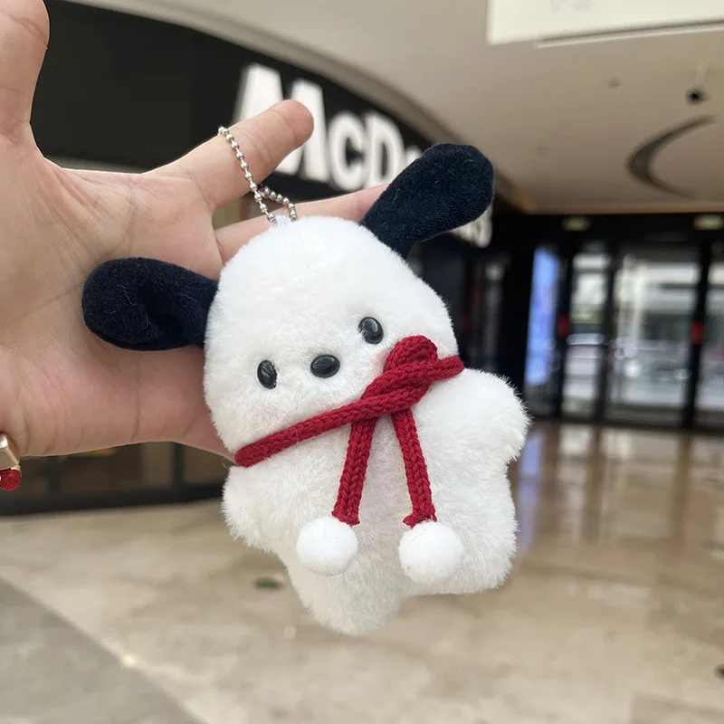 Kawaii cão de pelúcia chaveiro plushies bonito pochacco arco chaveiro decoração do carro saco pingente presente natal