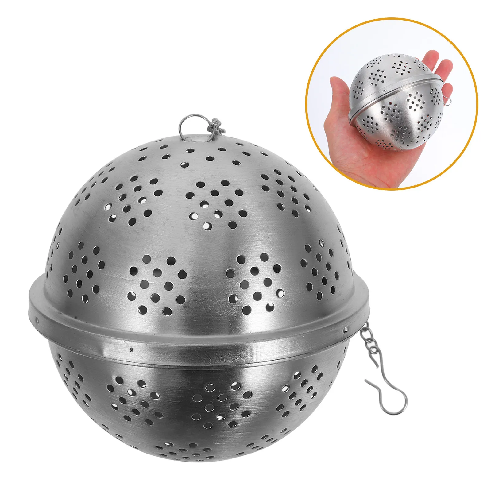 9.2cm Stainless Steel Tea Filter Ball Strainer with Extended Chain Hook for Teapot Mug Stockpot Loose Tea Spices Seasonings