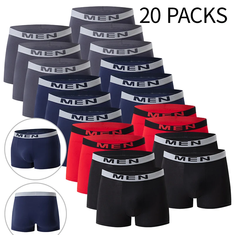

20/10 Piece Men's Solid Color Basic Versatile Fashion High-end Underwear Comfortable Plus Size Flat Corner Pants Youth Shorts