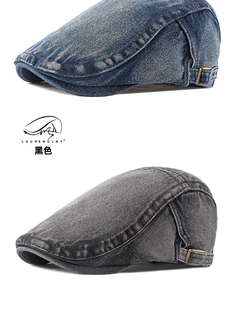 Vintage Baumwoll-Denim Newsboy-Mütze, flache Ivy-Gatsby-Cabbie-Fahrermütze, Dad-Hat für Männer und Frauen, lässige Vintage-Kopfbedeckung – Detail 4
