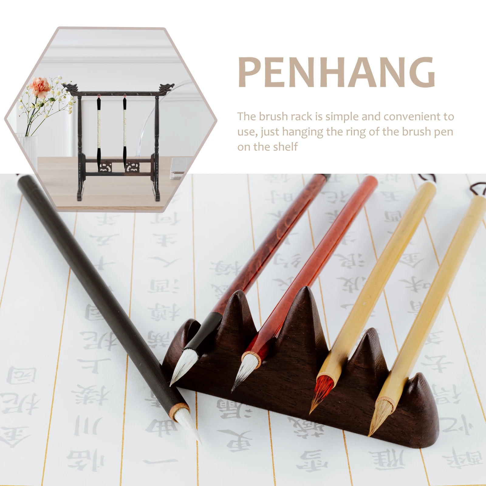 

Wooden Calligraphy Brush Holder Desk Decor Durable Smooth Lightweight Writing Rack Pen Rest Storage Solution Office Supply Multi