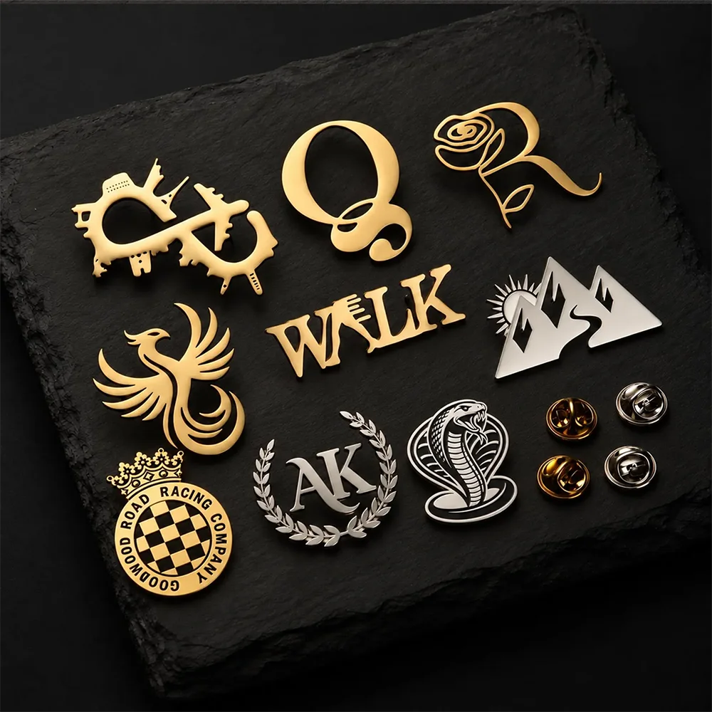 MOQ 1 Piece 2-7cm Team Private Logo Badge Brooch Women Men Personalized Stainless Steel Custom Clothes Accessories Jewelry Gift