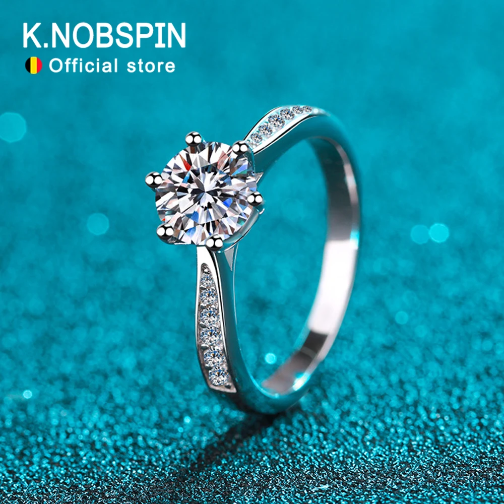 KNOBSPIN D VVS1 Moissanite Rings for Woman Engagement Wedding Jewely with GRA 925 Sterling Sliver Plated White Gold Diamond Ring