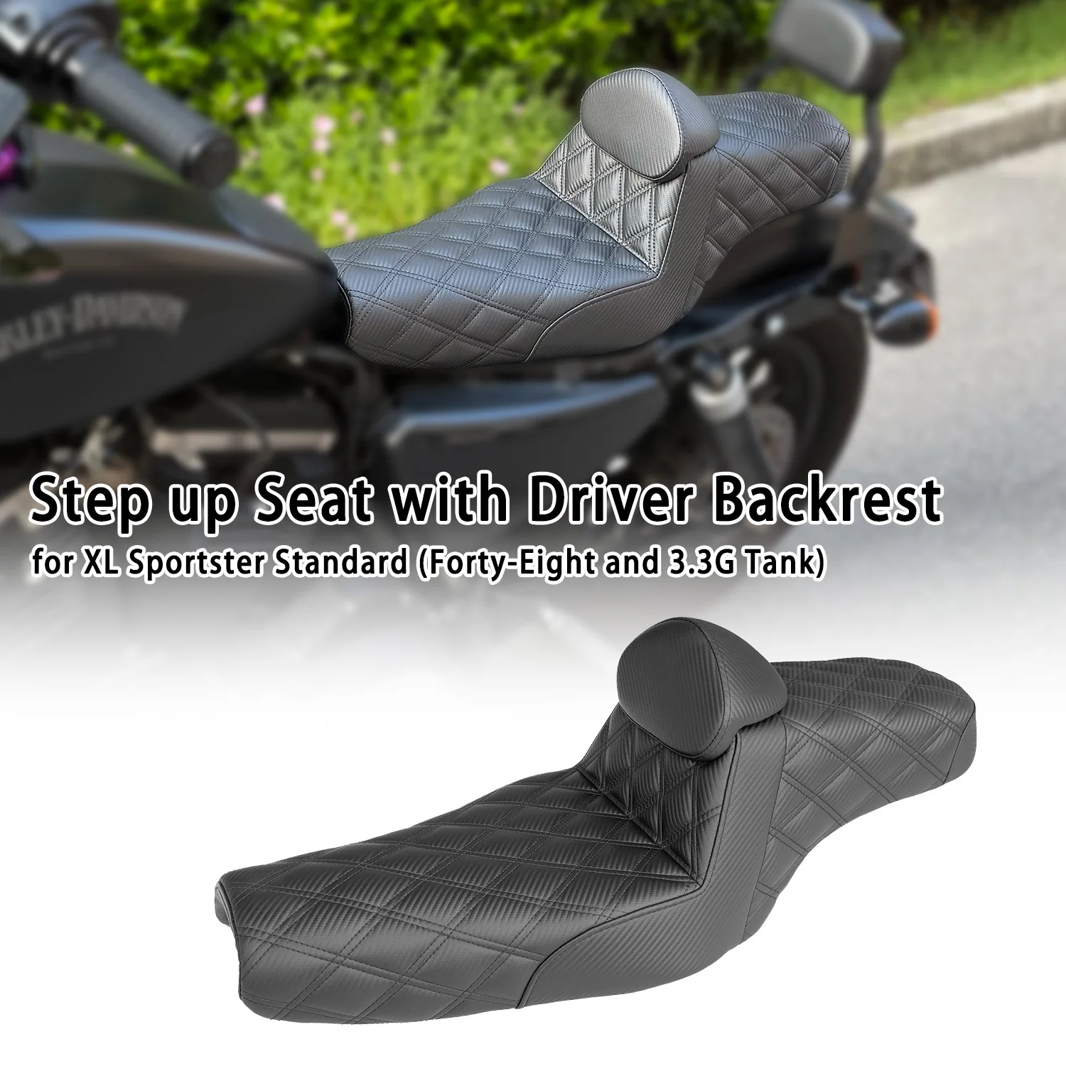 Step up Seat with Driver Backrest Comfort Cushion for Harley XL Sportster Standard Forty-Eight and 3.3G Tank Motorcycle Parts