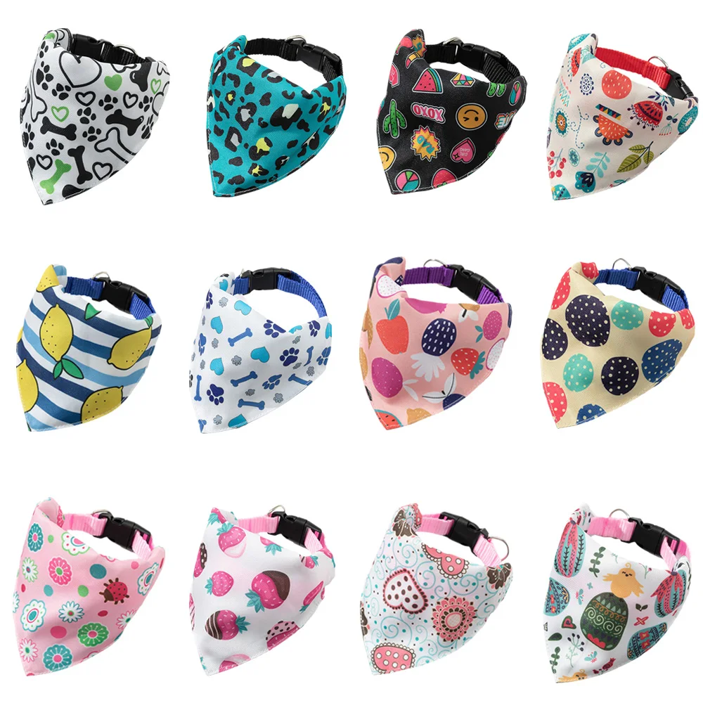 2pcs Set Puppy Dog Cat Bandana with Collar Cute Print Pet Triangle Bandage for Small Dogs Yorkshire mascotas Grooming Products