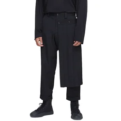 2024 Spring Summer New Genderless Double-Layer Culottes Mens Fashion Trend Casual Deconstructed Pleated Trousers Straight Pants