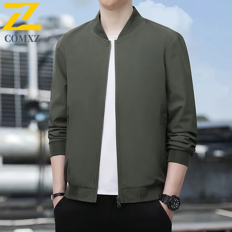 

COMXZ Business Casual Fashion Mens Jacket Comfortable Motorcycle Coat Versatile Stand Collar Solid Color Durable Autumn Coats