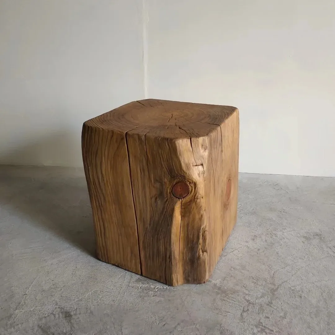 Vintage Home Decor Wood Side Table Combination Light Luxury Hotel Villa Stump Vase Display Stand Terrace Casual Coffee Table