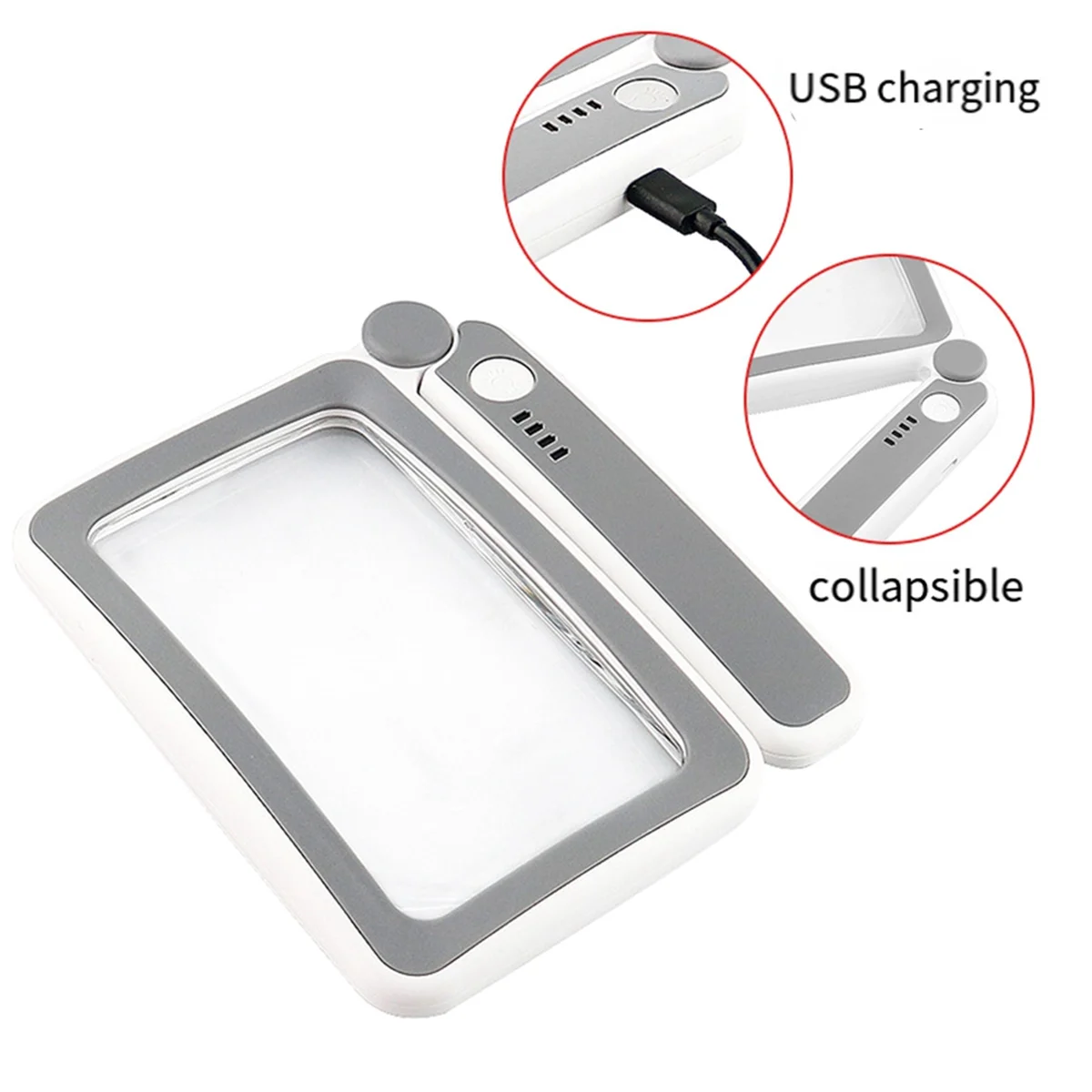 عدسة مكبرة قابلة لإعادة الشحن مع ضوء LED ، مكبر الصفحة ، 4X لمحبي الكتب ، أجهزة مساعدة على الرؤية محمولة باليد ، هدايا القراءة