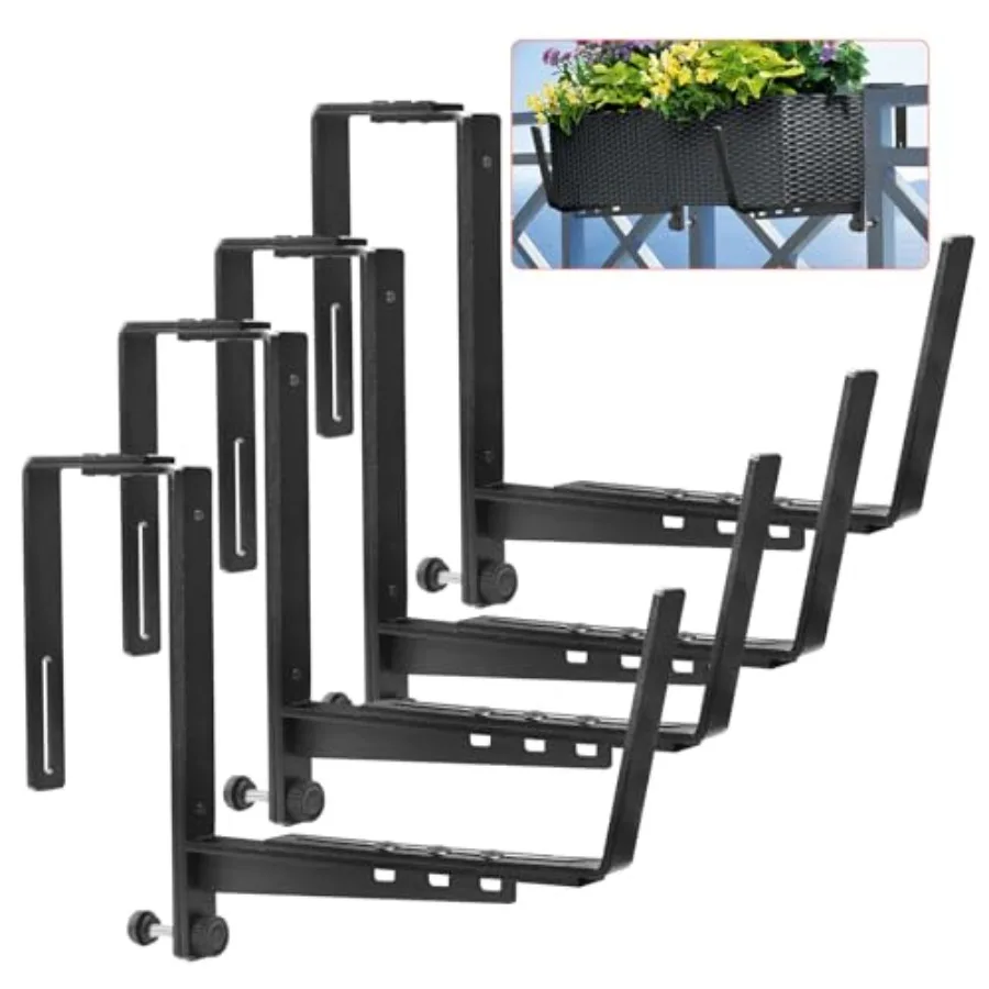 

4 Pcs Adjustable Railing Planter Boxes Brackets, Heavy Duty Iron Window Box Planters Holder Outdoor for Railings, Windowsill, P