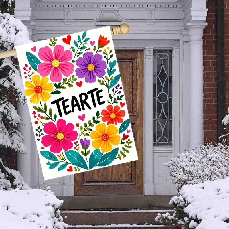 1pc Colorful Floral TEARTE Garden Flag Vibrant Folk Art Flower Yard Flag for Outdoor Home Decor