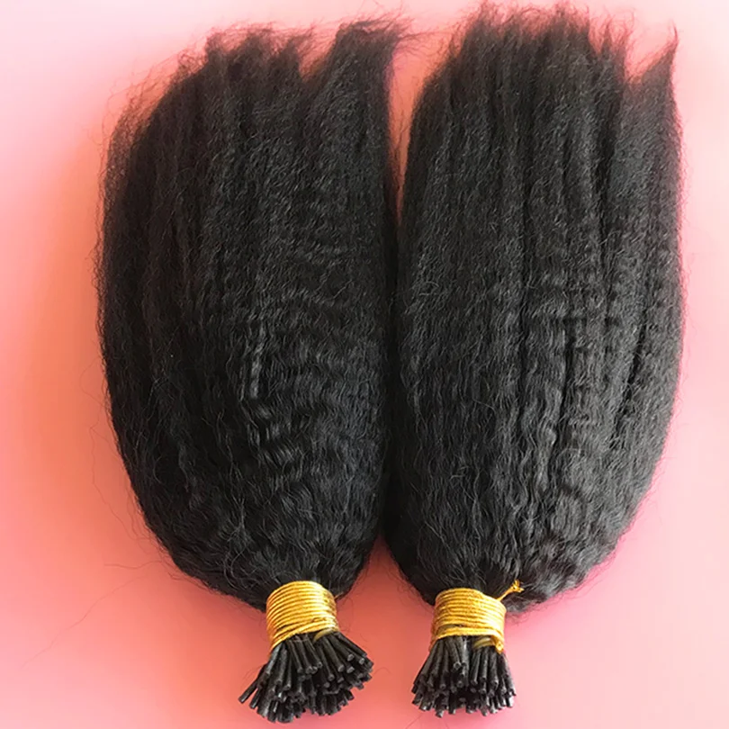 Kinky Straight I Nail Tip in Human Hair Extensions Peruvian I Tips Hair Extension Microlinks For Black Women