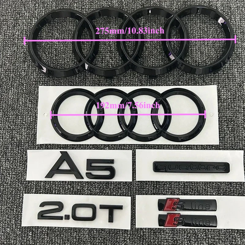 

Для AUDI A5 2010-2019 4 кольца логотип ABS черный автомобильный капот передняя решетка задний багажник эмблема наклейка A5 Mark Quarrto 2.0T Sline эмблема