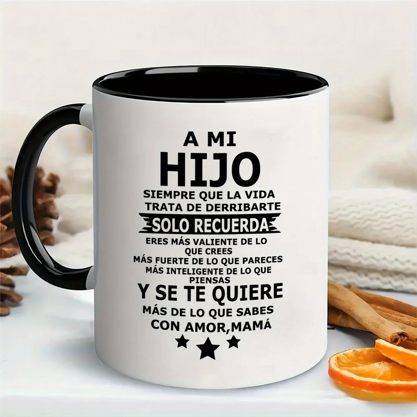 

1pc Inspirational 'Hijo & Hija' Ceramic Keychain and 11oz Reusable Coffee Mug Set - Durable, Safe, Comfortable Grip, Recyclable,