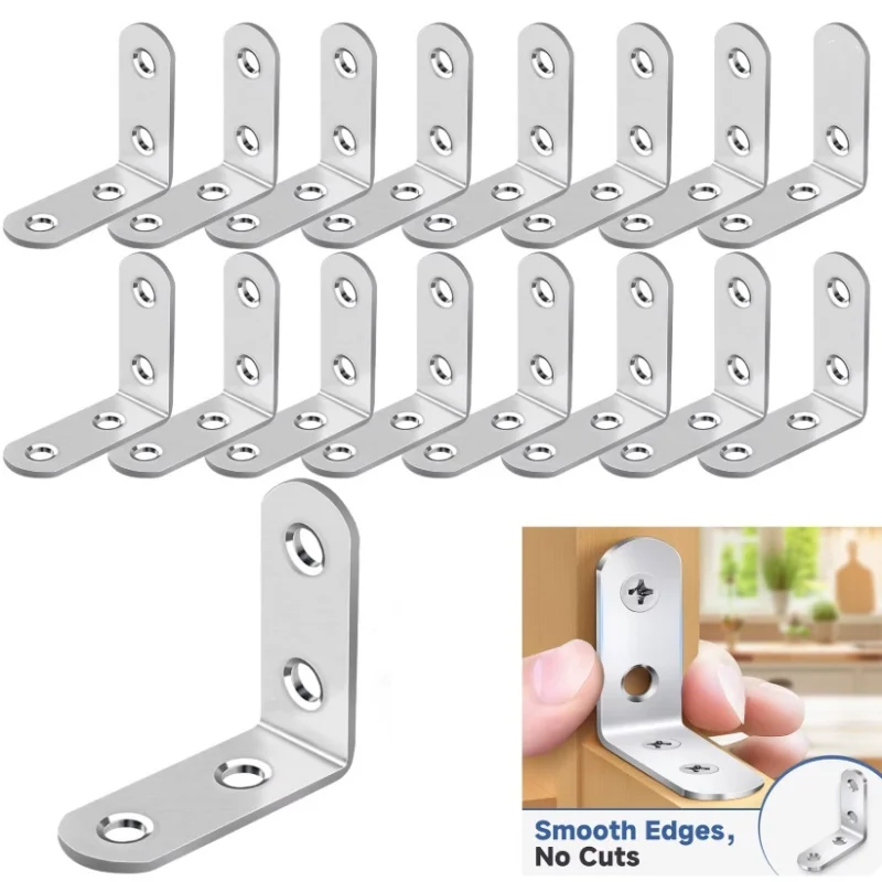 10/20PCS L Brackets Stainless Steel Corner Braces with Screws, 90° Right Angle Shelf Supports for Wood Furniture accessories