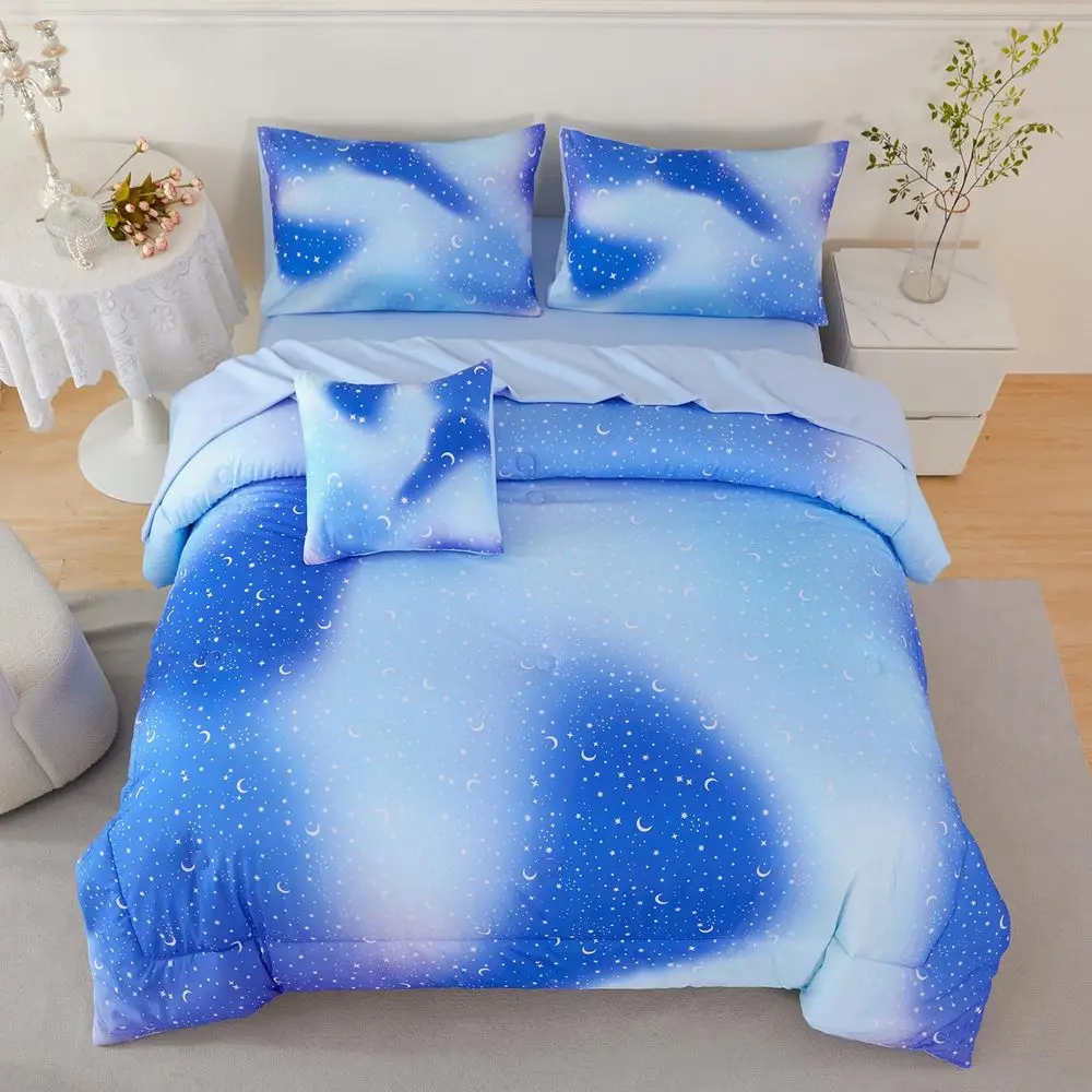 6 قطعة مجموعة المعزي بريق التدرج للفتيات كامل الحجم الأزرق غالاكسي الاطفال طقم سرير للبنين مجموعات المعزي سرير ناعم في حقيبة F