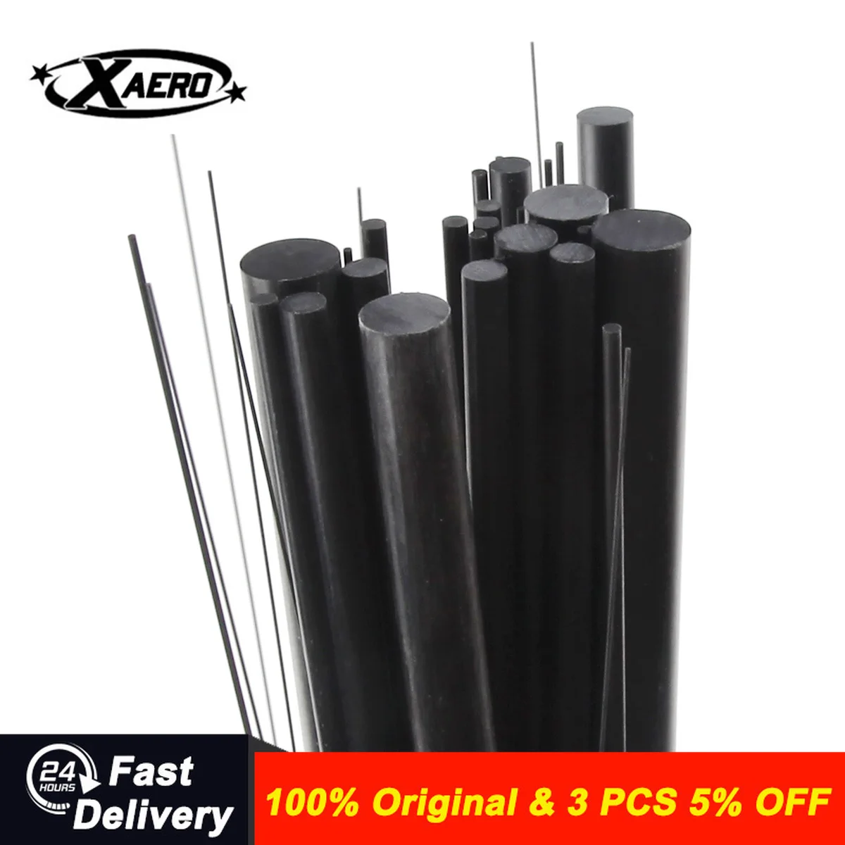 Xaero Carbon Fiber Solid Rods 0.5-12mm Diameter Cylindrical Shafts for RC Models & DIY Projects - High Strength Carbon Rod