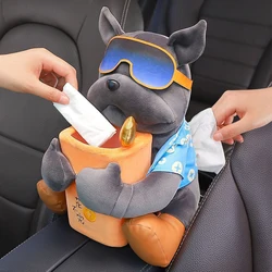 Car Mounted Creative Animal Cartoon Tissue Box Armrest Box Garbage Can 2 In 1 Tissue Bag Multi-functional Storage Bag For Car