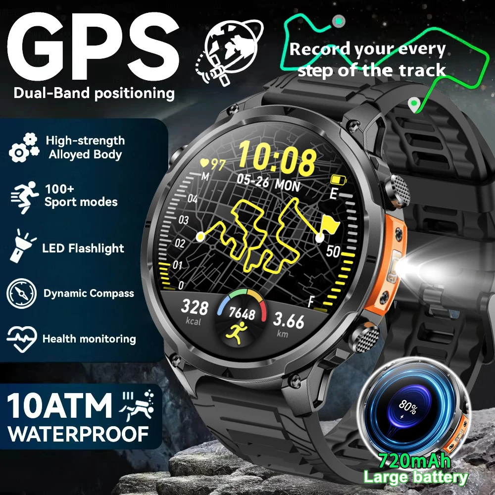 

LIGE New Military T-Rex 3 Ultra 720mAh Men Smart Watch Compass Waterproof Flashlight Heart Rate Sports Watches AMOLED Smartwatch