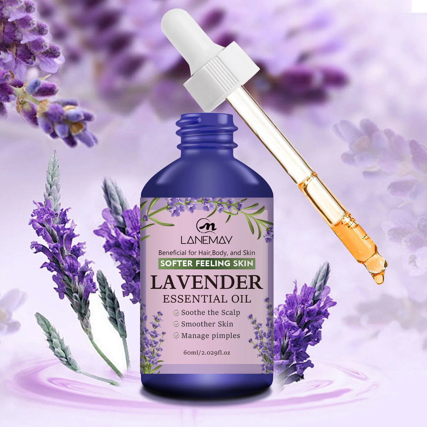 Lavender Essential Oil - Soothe Scalp, Smoother Skin & Manage Pimples - Beneficial for Hair, Body & Skin .