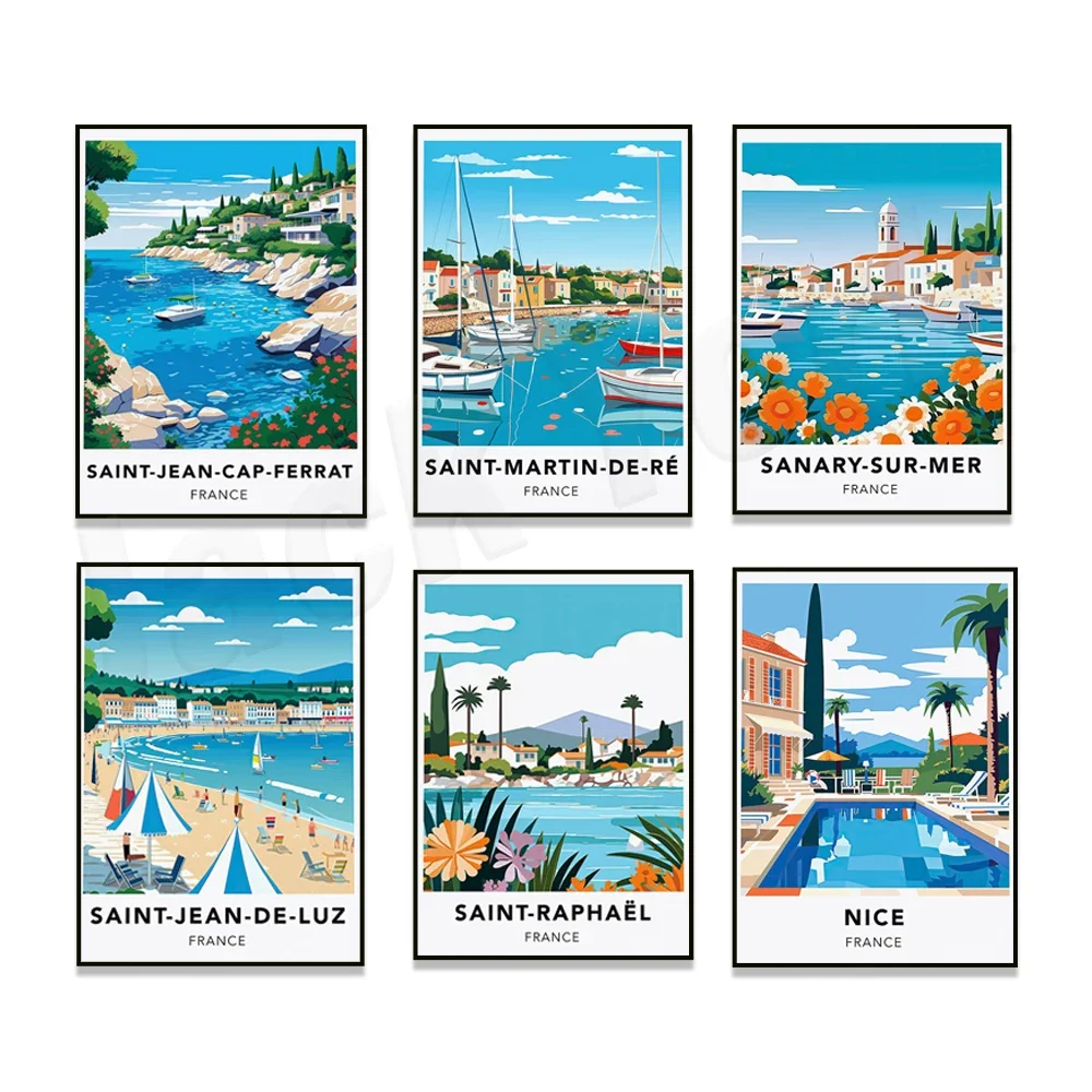 

Porto-Vecchio, Propriano, Saint-Aegirph, Saint-Florent, Saint-Raphael, Sanary-sur-Mer, Saint-Cyr-sur-Mer, France travel poster