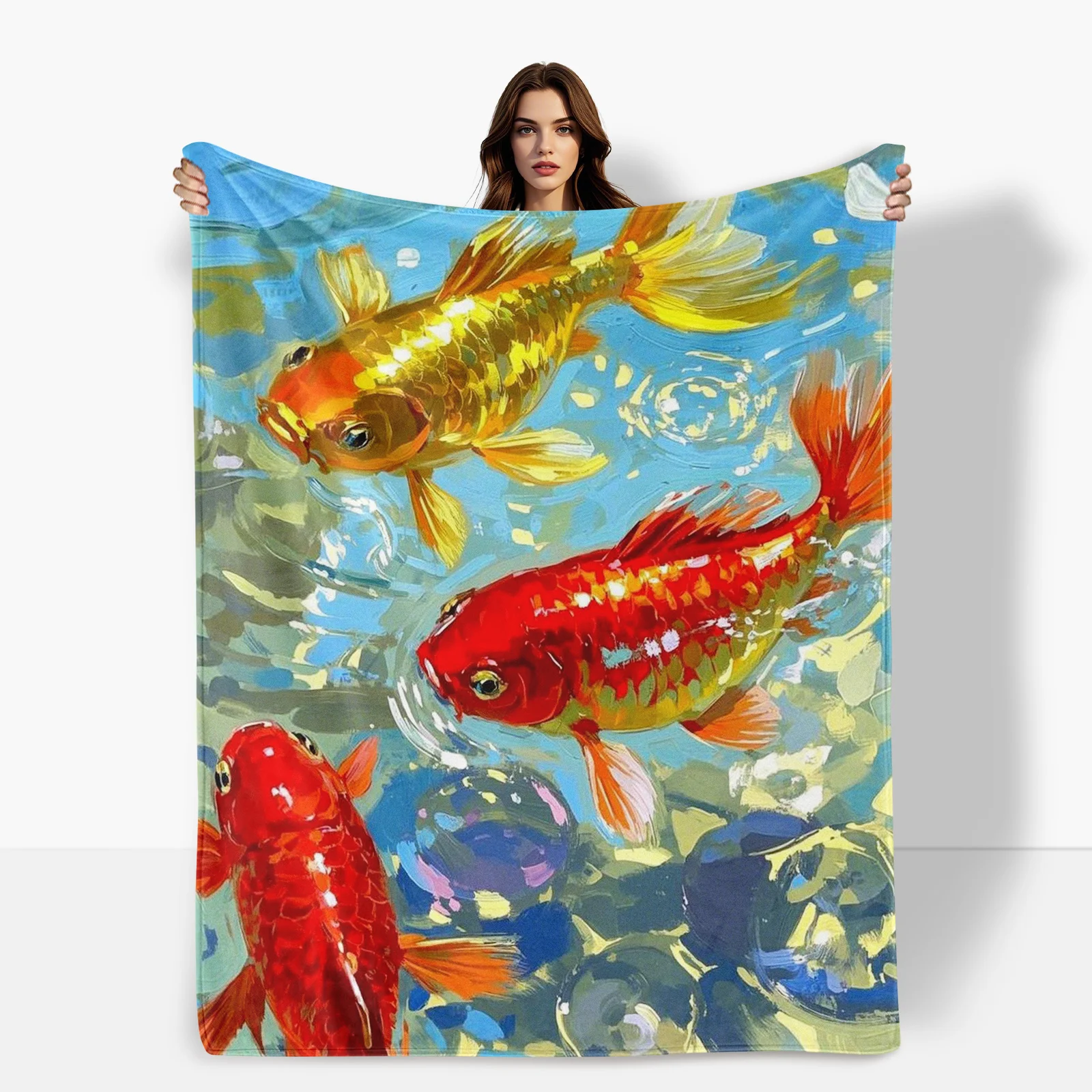 Soft And Inviting Realistic Goldfish Swimming In A Clear Pond Blanket Adds Comfort