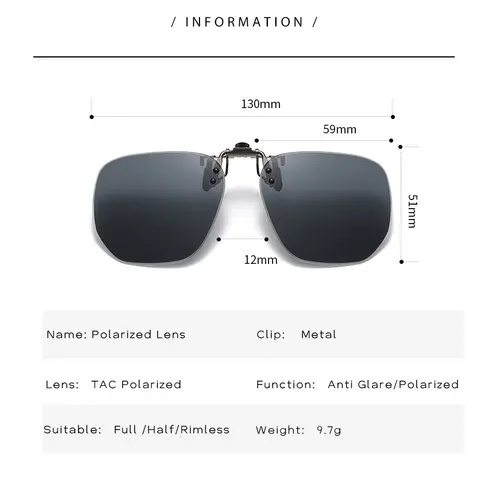 Clips de gafas de sol polarizadas abatibles para miopía, Clip de vidrio fotocromático cuadrado Retro, C8322, recién llegado