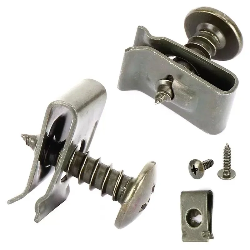 Mixed Car Metal Screw Clips Set U-Type Fastener Clip with Screw Anti-rust Fender Bumper Protection Buckle Iron Sheet Screw