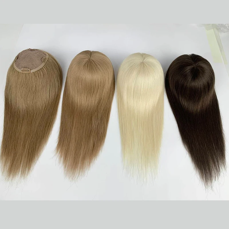 5*5 inch Best Russian Virgin Human Hair Mono Topper for Women With 3 Clips In Hair Topper Fine Hairpiece Natural Scalp Base