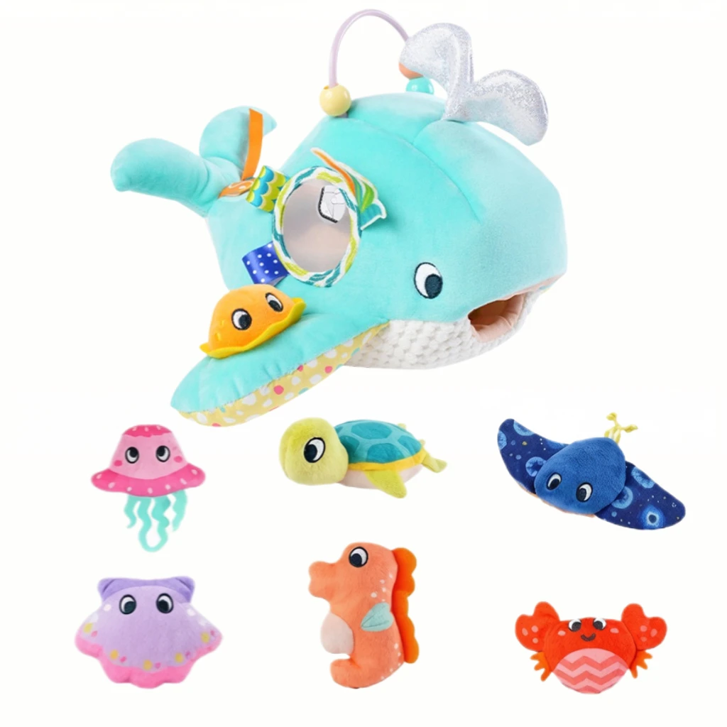 7Pcs Sea Animal Pretend Play Doll Set, soft for 0-3Y, grasping educational soothing toys including fish,crab,turtle etc.