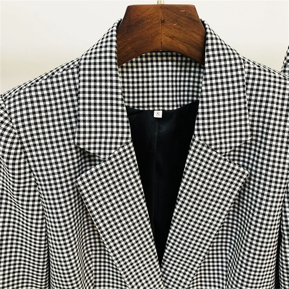 Conjunto de terno formal quadriculado feminino, xadrez justo, blazer de mangas compridas, calças largas, smoking de um botão, mais novo