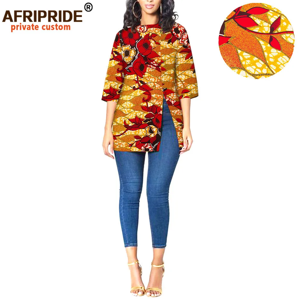 AFRIPRIDE-Chemisier africain pour femmes, chemise imprimée, tissu Dashiki Ankara, avertir Batik, manches mi-longues, tenue longue, A1922009, 2024