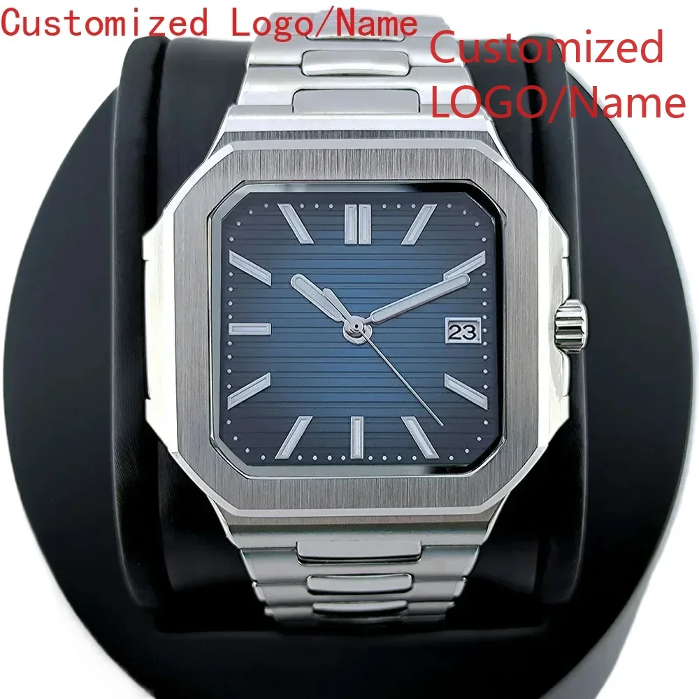 40mm Automatic Mechanical Watch Men Stainless Steel Square Sapphire Crystal Glass Black White Green Dial Customized