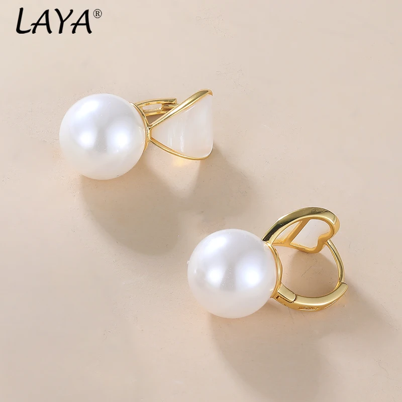 LAYA 2026 New Earrings High Quality White Shell Pearl Real 925 Sterling Silver Modern Women Ladies Elegant Earrings Jewelry
