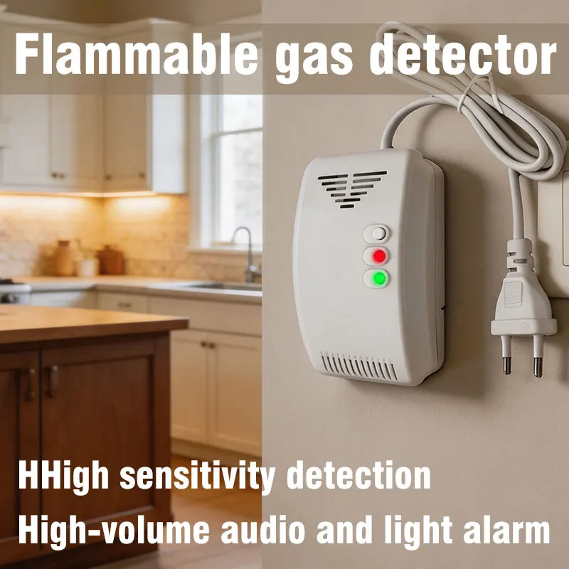 Household Kitchen Natural Gas / Liquefied Gas Leakage Detector - Combustible Gas Alarm Sensor - Plug-in Audible and Visual Alarm