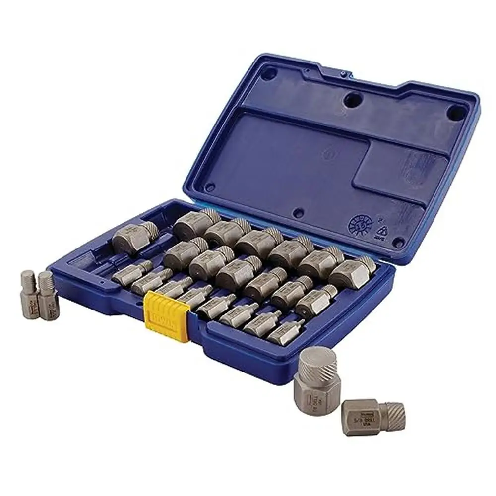 

25-Piece Screw Extractor Set Hex Head Multi-Spline High Torque Aggressive Left Hand Spiral Easy-Out Style Sizes Etched Carrying