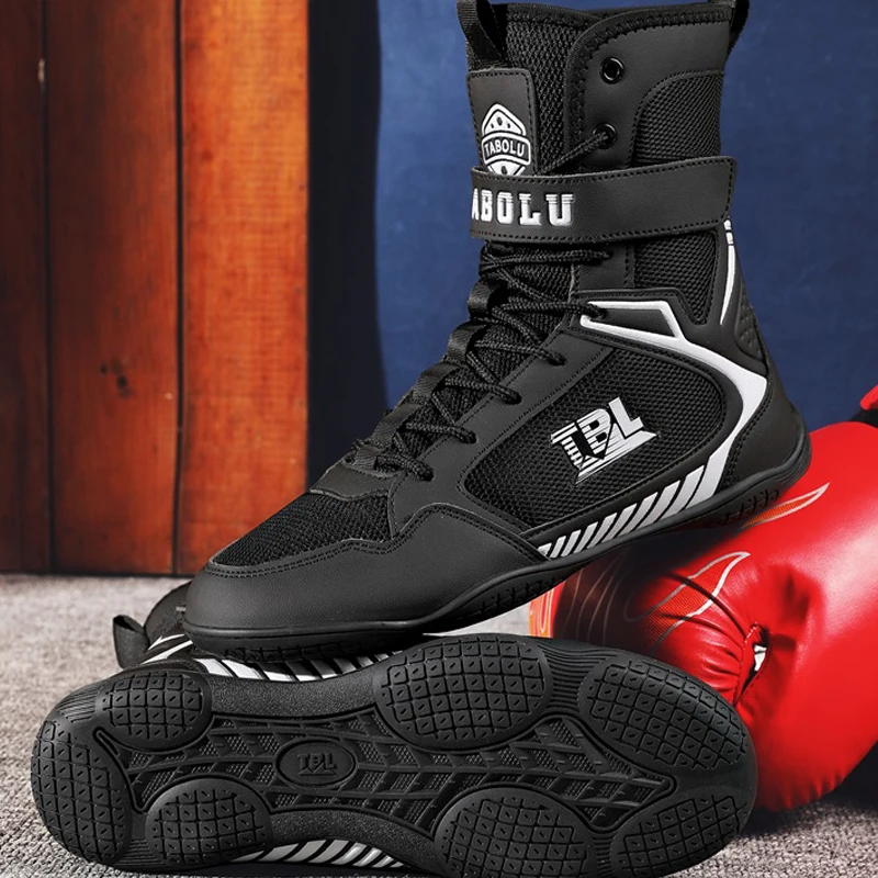 

New Men's Boxing Shoes, High Top Wrestling Sports Shoes, Lightweight, Anti Slip, Breathable Fitness Training Shoes, Outdoor Leis