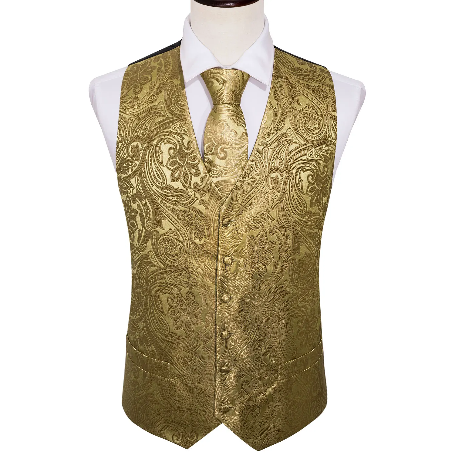 4PC Mens Extra Vest Party Wedding Gold Paisley Black Green Blue Red Solid Waistcoat Vest Tie Suit Set Male Gilet Barry.Wang