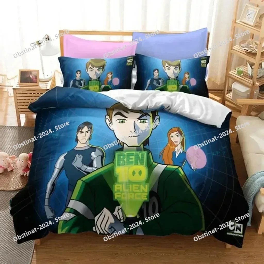 Juego de cama con estampado 3d de Ben Alien Force 10, funda nórdica con estampado de Hacker para adolescentes, funda de almohada, juego de cama, sábana de lino, funda de edredón completa