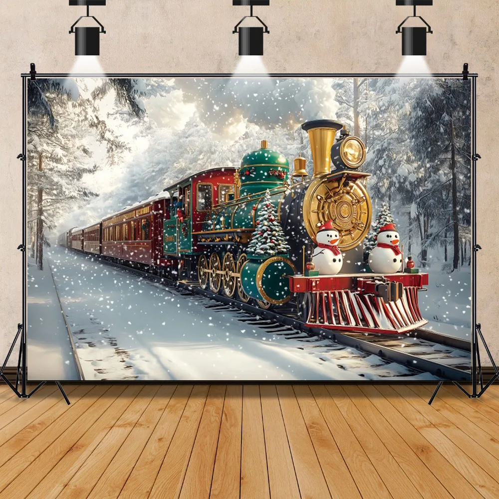 

Christmas Train Backdrop for Photography Winter Wonderland Snowflake Train Xmas Tree Snow Railway Kids Adult Portrait Background