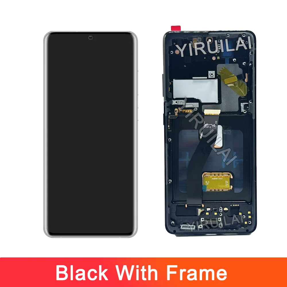 NONE AMOLED S21 Ultra-Bildschirm mit Rahmen für Samsung Galaxy S21 Ultra 5G G998B G998B/DS LCD-Display Touchscreen-Digitizer-Baugruppe 5