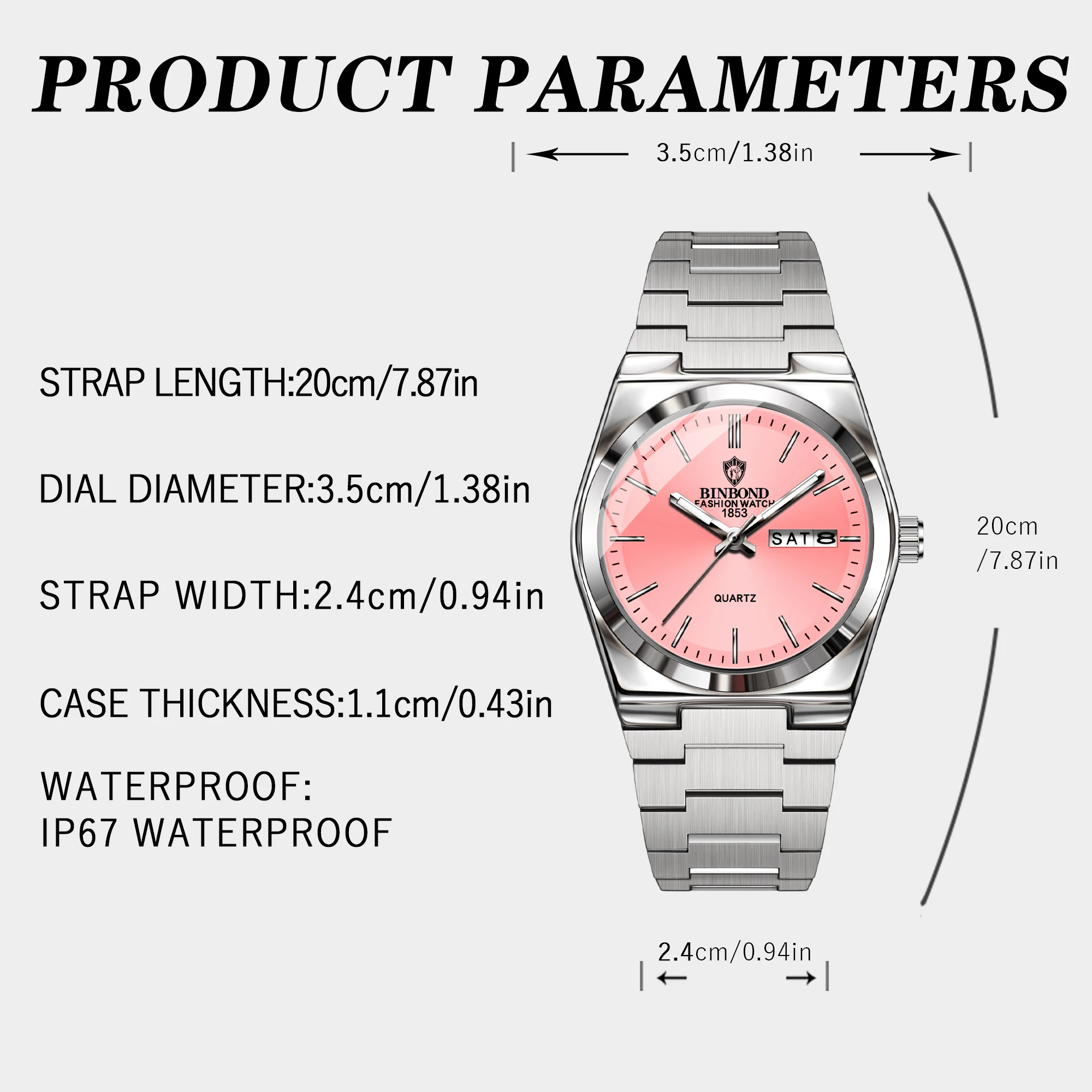 ساعات BINBOND النسائية الأنيقة والبسيطة الأصلية كوارتز للسيدات مقاومة للماء من الفولاذ المقاوم للصدأ وأسبوع التاريخ المضيء