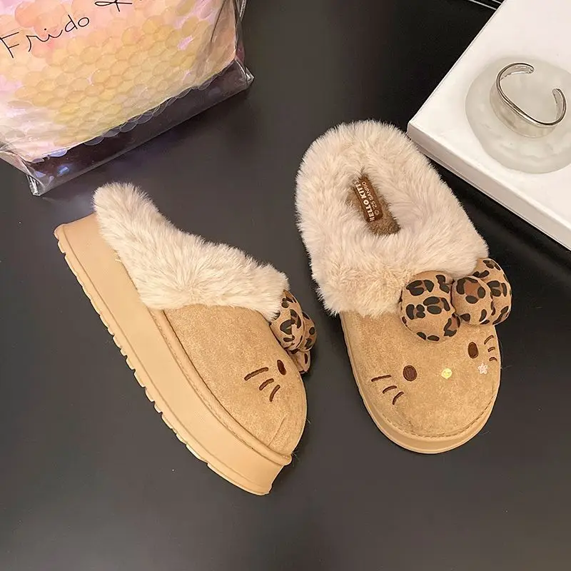 

Hello Kitty Fur Slippers Women Plush Y2K Cute Autumn Winter Eva New Home Cotton Slippers Cartoon Home Indoor Shoe Festival Gift